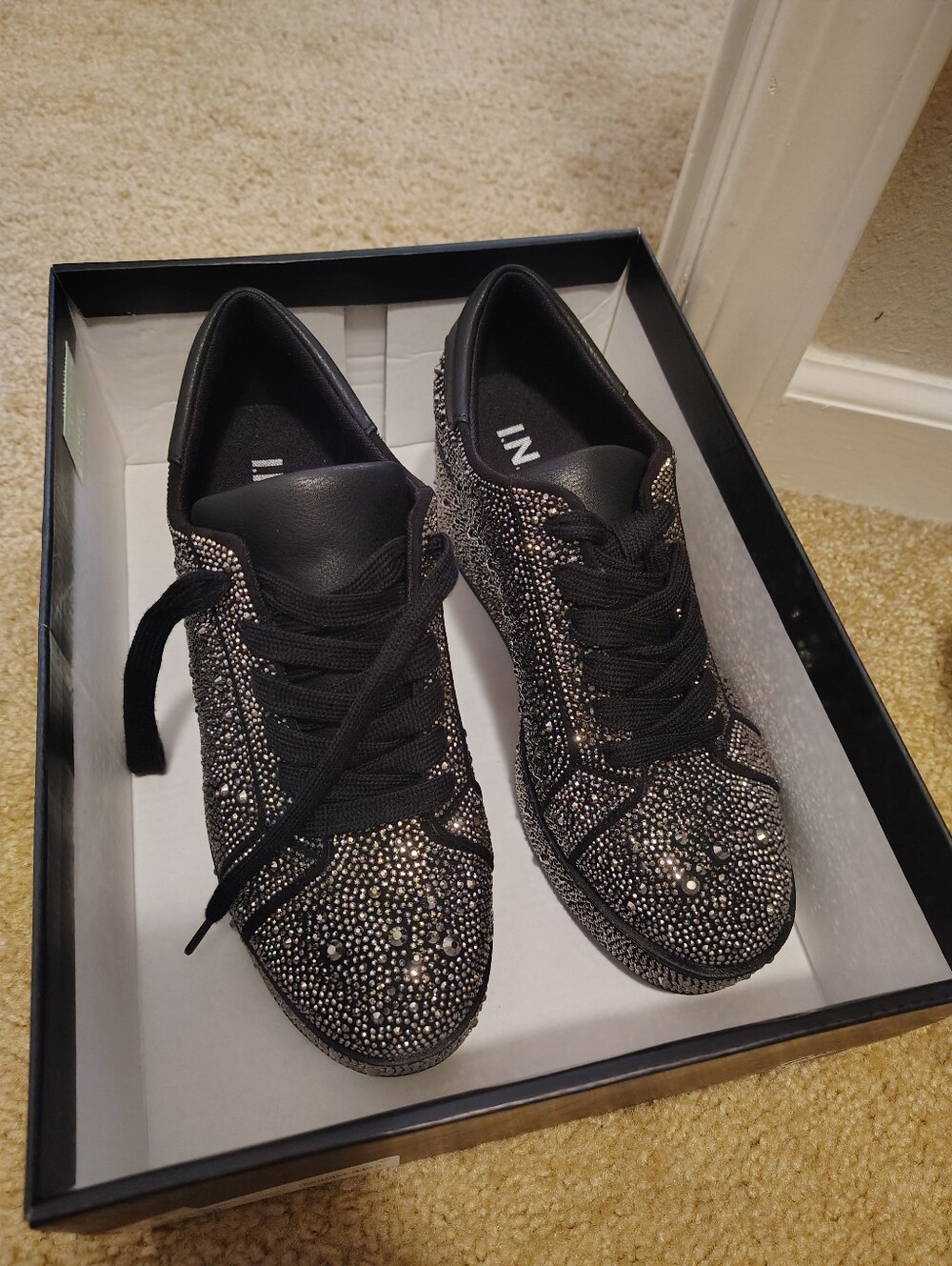 INC Sparkle Embellished Women’s Lace-Up Sneakers in Black